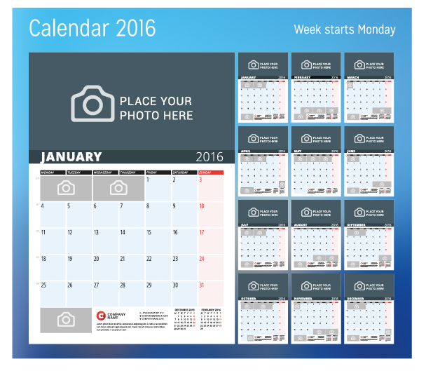 Calendar 2017 with photo vector design 07 photo calendar 2017   