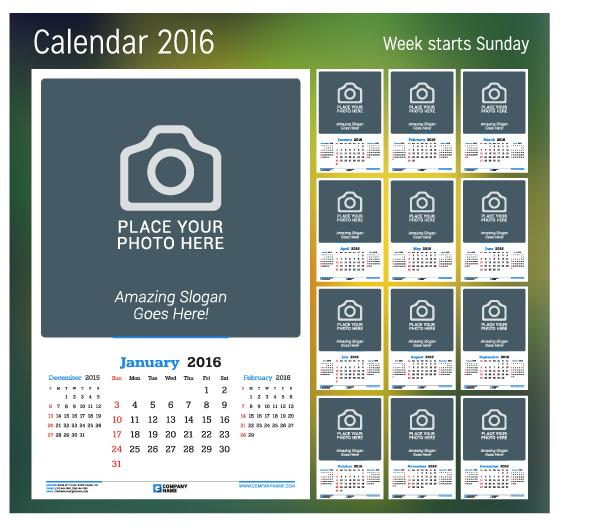 Calendar 2017 with photo vector design 06 photo calendar 2017   