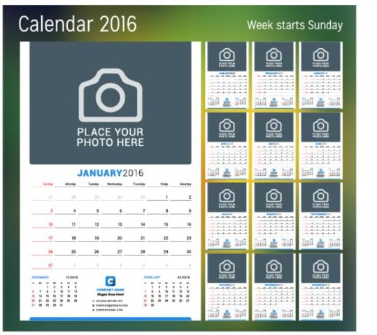 Calendar 2017 with photo vector design 05 photo calendar 2017   