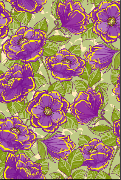 Purple with yellow flowers vector seamless pattern yellow seamless purple pattern flowers   