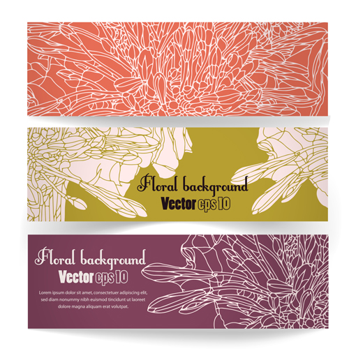 Vector vintage floral banners set 03 vintage floral banners   