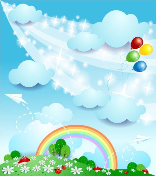 Cartoon landscape with rainbow vector 07 rainbow landscape cartoon   