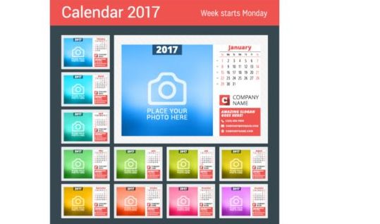 Calendar 2017 with photo vector design 03 photo calendar 2017   