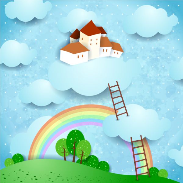 Cartoon landscape with rainbow vector 06 rainbow landscape cartoon   