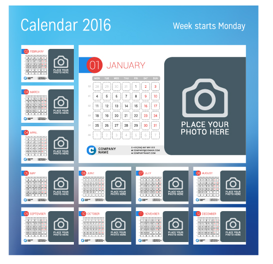 Calendar 2017 with photo vector design 02 photo calendar 2017   