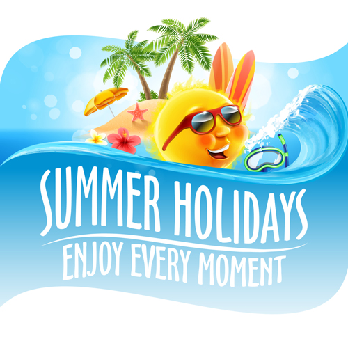 Hot summer holiday background with funny sun vector 06 summer hot holiday background   