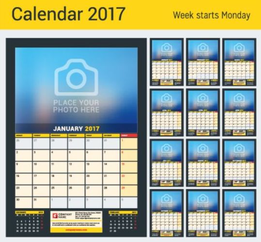 Calendar 2017 with photo vector design 01 photo calendar 2017   