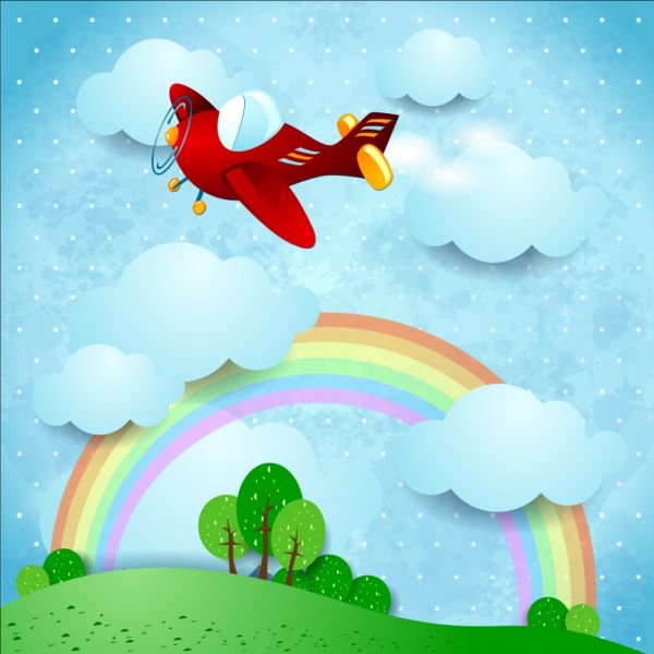 Cartoon landscape with rainbow vector 03 rainbow landscape cartoon   