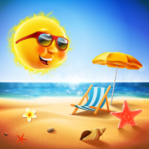 Hot summer holiday background with funny sun vector 05 summer hot holiday background   