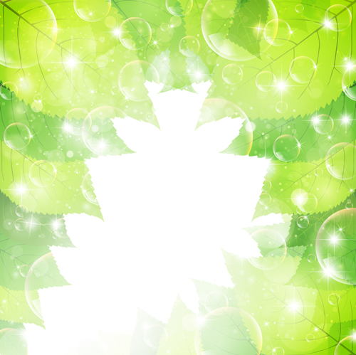 Halation bubble with green leaves vector background 09 halation green leaves green bubble background   