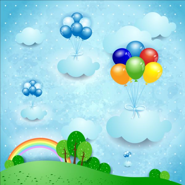 Cartoon landscape with rainbow vector 01 rainbow landscape cartoon   