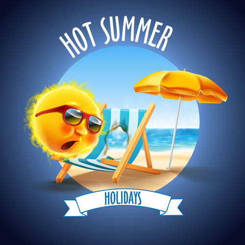 Hot summer holiday background with funny sun vector 04 summer hot holiday background   