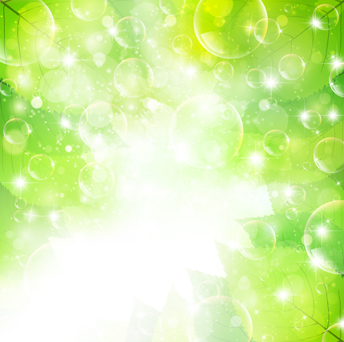 Halation bubble with green leaves vector background 08 halation green leaves green bubble background   
