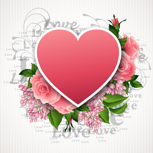 Pink flower with heart shape Valentine day cards vector 05 Valentine day Valentine Shape pink flower cards   