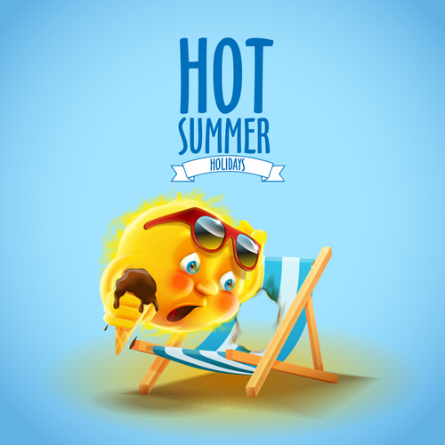 Hot summer holiday background with funny sun vector 03 summer hot holiday background   