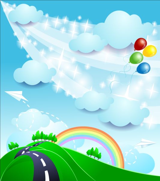Cartoon landscape with rainbow vector 09 rainbow landscape cartoon   