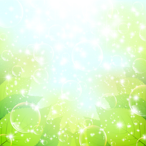 Halation bubble with green leaves vector background 07 halation green leaves green bubble background   