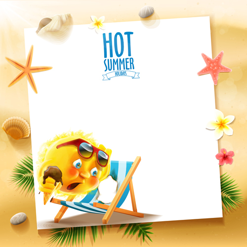 Hot summer holiday background with funny sun vector 02 summer hot holiday background   