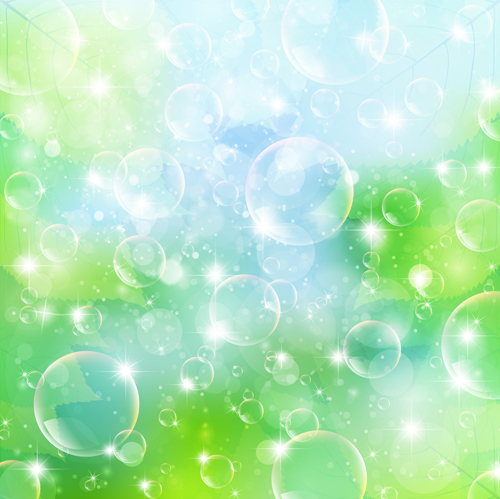 Halation bubble with green leaves vector background 06 halation green leaves green bubble background   