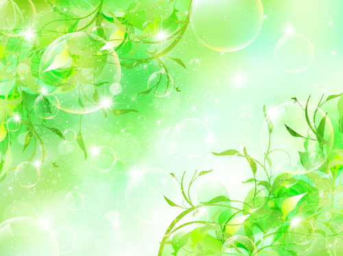 Halation bubble with green leaves vector background 05 halation green leaves green bubble background   