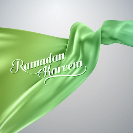 Ramadan kareem background with green silk fabric vector 02 silk ramadan kareem green fabric background   