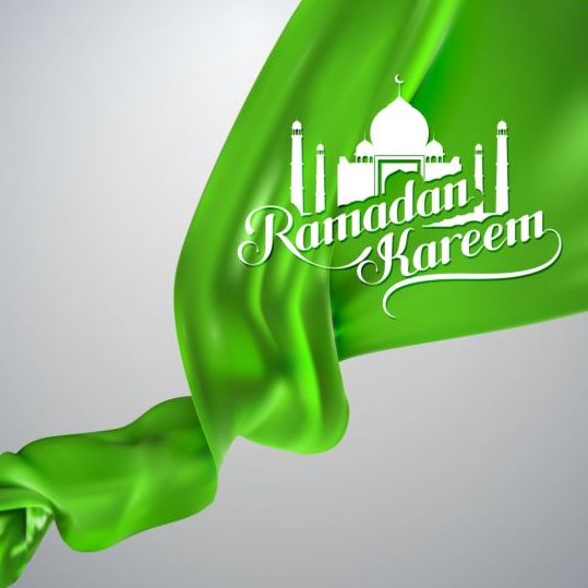 Ramadan kareem background with green silk fabric vector 01 silk ramadan kareem green fabric background   
