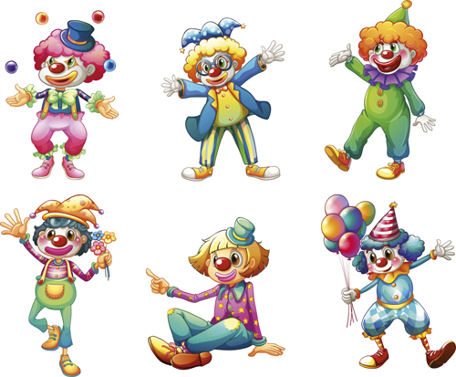 Funny clowns design vectors set funny design clowns   