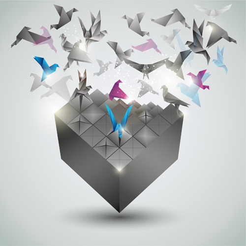 Flying origami birds with modern background vector 02 origami modern flying birds background   