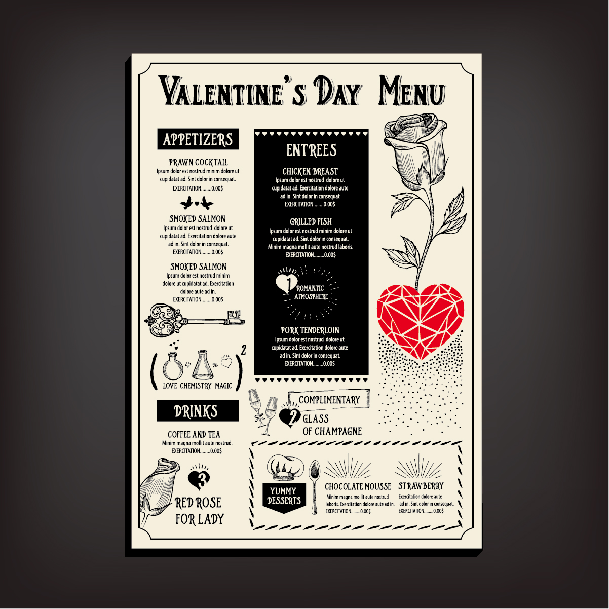 Valentines day restaurant menu vintage vector 07 vintage valentines restaurant menu   