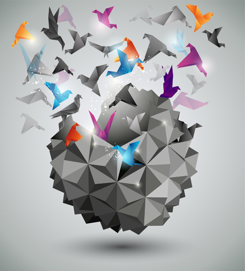 Flying origami birds with modern background vector 01 origami modern flying birds background   