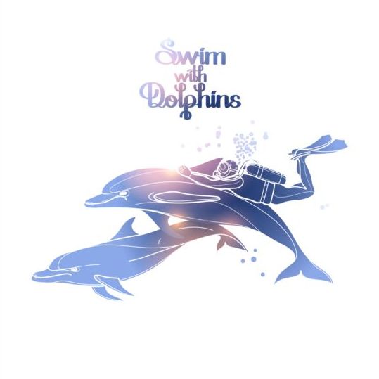 Blue dolphin with summer background vector 08 summer dolphin blue background   
