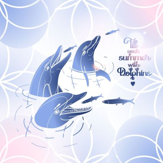Blue dolphin with summer background vector 06 summer dolphin blue background   