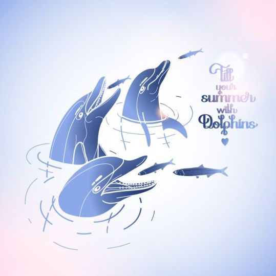 Blue dolphin with summer background vector 05 summer dolphin blue background   