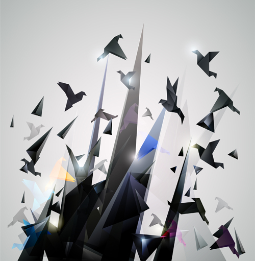 Flying origami birds with modern background vector 03 origami modern flying birds background   