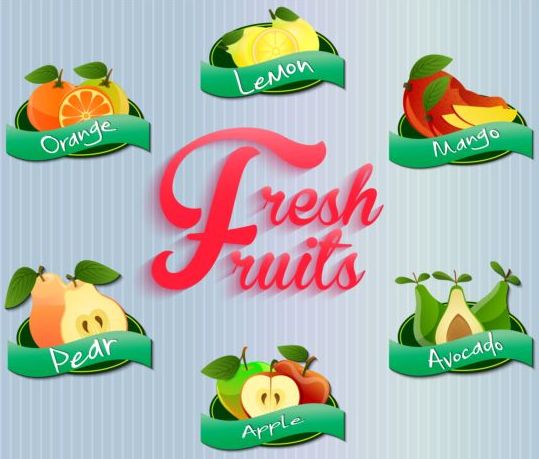 Fresh fruits labels vector set 01 labels fruits fresh   