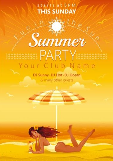 Summer party flyer with beautiful girl vector 03 summer party girl flyer beautiful   