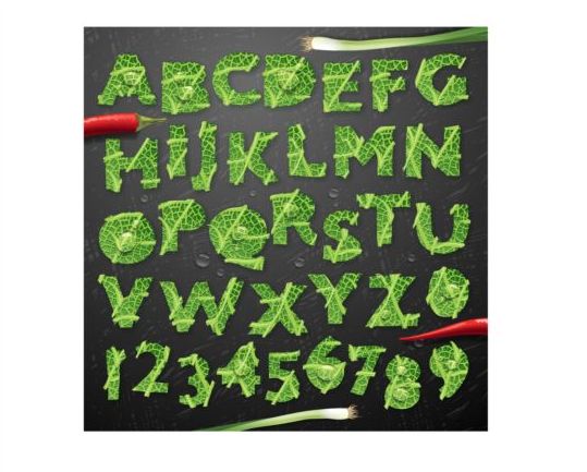 Vegetables leaves alphabet vector set vegetables leaves alphabet   