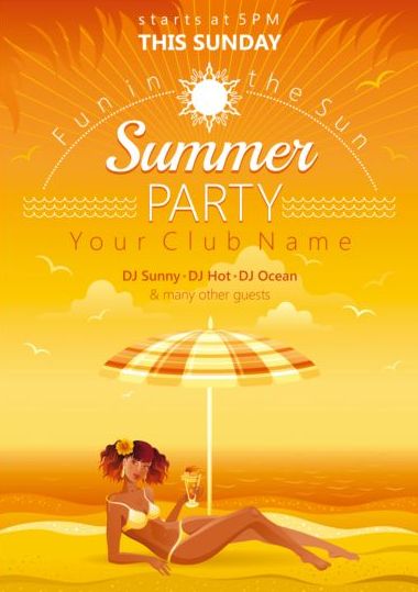Summer party flyer with beautiful girl vector 01 summer party girl flyer beautiful   