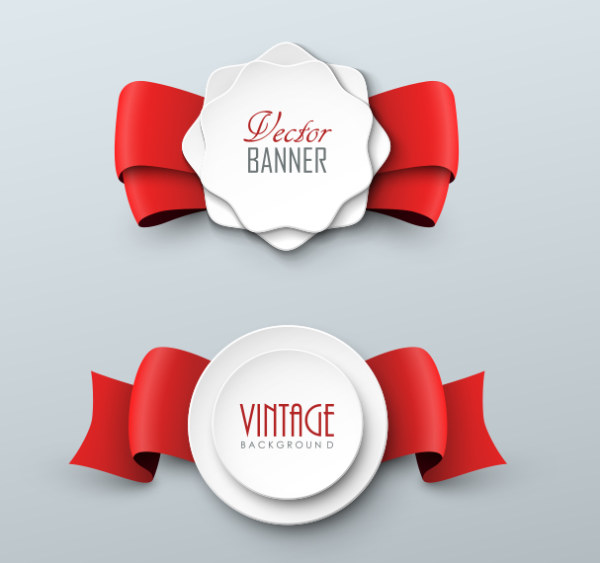 Red ribbon with white paper labels vector white paper ribbon paper labels label   