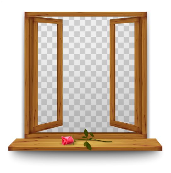 Open window with red rose and transparent background window transparent rose open background   