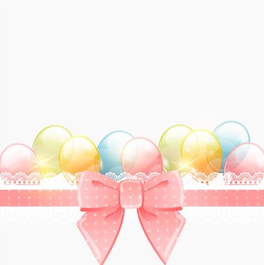 Pink bow with birthday card and colored balloon vector pink colored card bow birthday balloon   