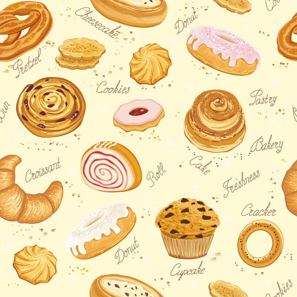 Cookies desserts and bread seamless pattern vector seamless pattern vector desserts cookies   