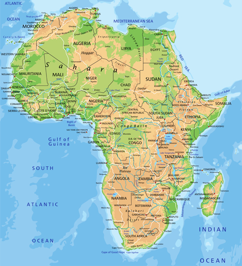 Africa physical map vector graphics physical map Africa   