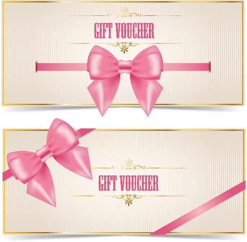 Gift voucher with pink bow vectors pink gift bow   