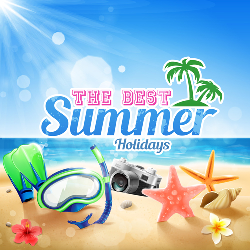 Shell with flower summer beach background vector 06 summer shell flower beach background   