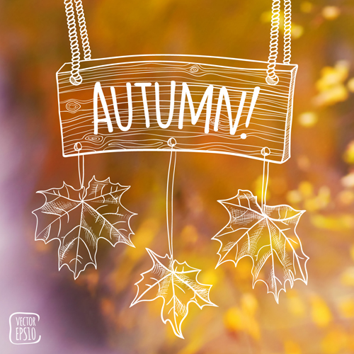 Autumn leaf outline with blurred background vector 02 outline blurred background vector background autumn   