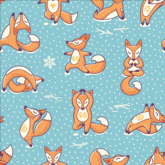 Foxes yoga poses with seamless pattern vector yoga seamless pattern Foxes   