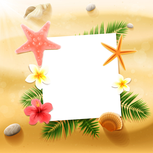 Shell with flower summer beach background vector 01 summer shell flower beach background   