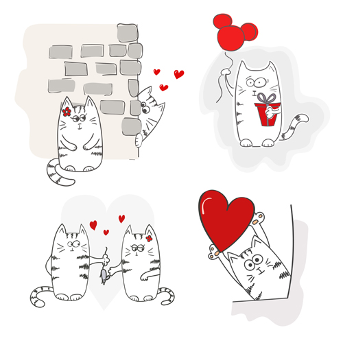 Funny doodle cats vector material 07 funny doodle cats   