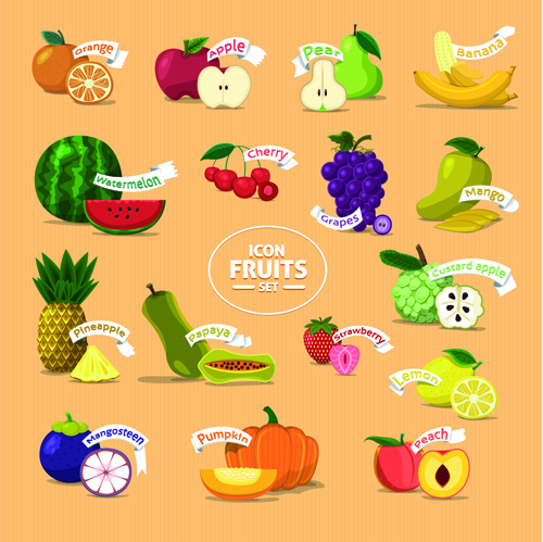 Fresh fruits creative icons vector icons icon fruits creative   
